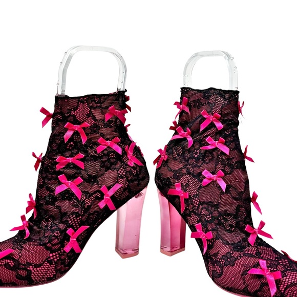 Sugar Thrillz Rubine Lace Sock Heels Bow Coquette Whimsigoth Size 8 - Picture 4 of 10